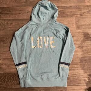 Victoria's Secret blue hoodie with sequin sleeves and hood